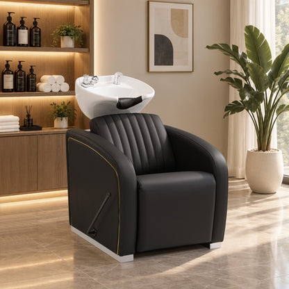 BarberPub Shampoo Bowl and Chair Set, Mold-resistant PVC Leather, 9718