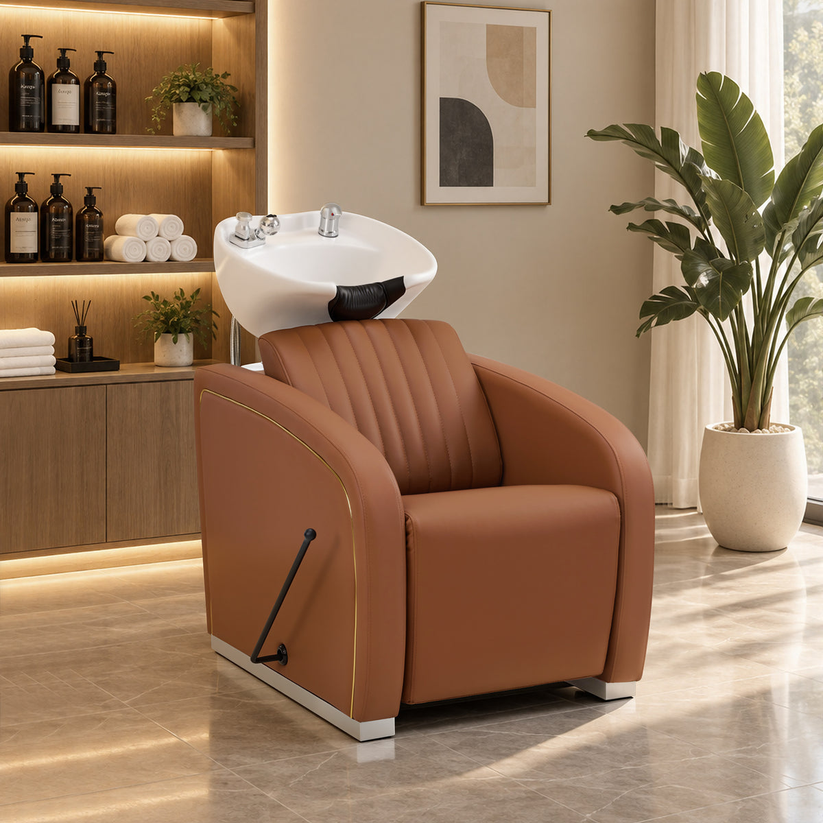 BarberPub Shampoo Bowl and Chair Set, Mold-resistant PVC Leather, 9718