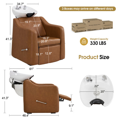 BarberPub Shampoo Chair and Bowl Set, Dual Side Hand Levers, 9043
