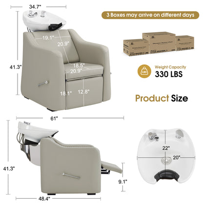 BarberPub Shampoo Chair and Bowl Set, Dual Side Hand Levers, 9043