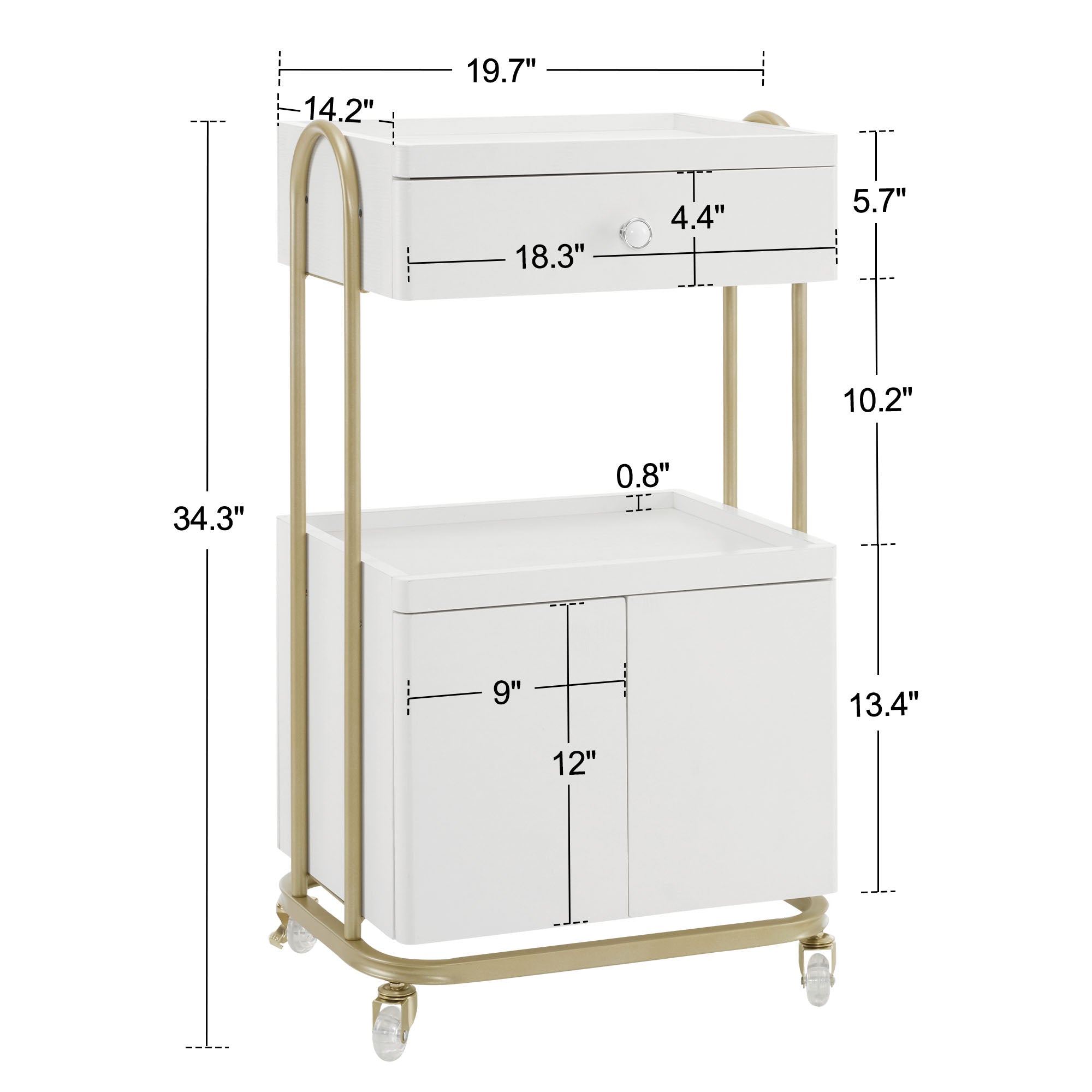 BarberPub Salon SPA Rolling Trolley, Barber Storage Cart for Storing Cosmetics 2074