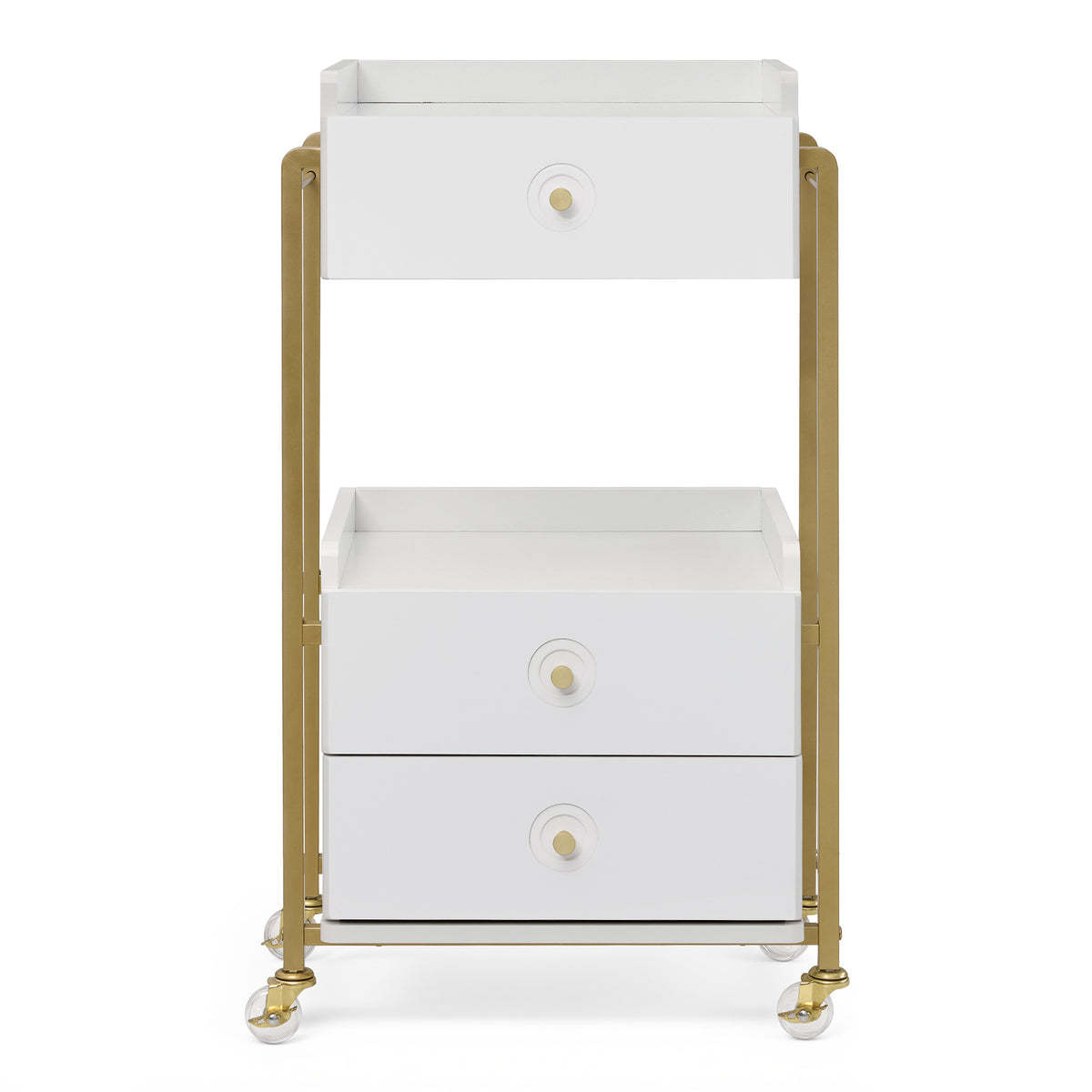 BarberPub Storage Salon Trolley Cart with Lockable Wheels,Rolling Cart | Salon Cart with 3 Drawers & Lockable Wheels, Beauty Spa Styling Tools Organizer, White‑Gold Rolling Cart for Salon Hairstylist 2055