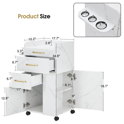 BarberPub Salon Trolley with Cabinets and tool holders, Barber Storage Utility Cart 2053