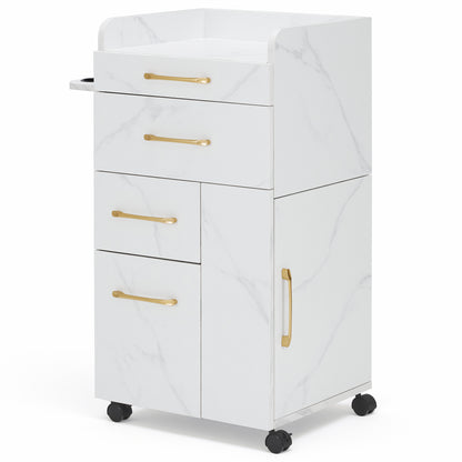BarberPub Salon Trolley with Cabinets and tool holders, Barber Storage Utility Cart 2053