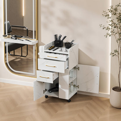 BarberPub Salon Trolley with Cabinets and tool holders, Barber Storage Utility Cart 2053