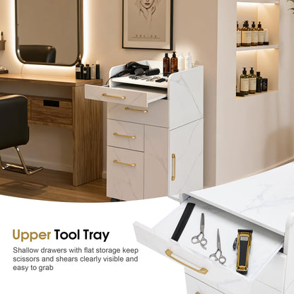 BarberPub Salon Trolley with Cabinets and tool holders, Barber Storage Utility Cart 2053