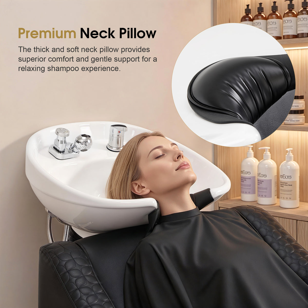 BarberPub Shampoo Chair and Bowl Set, Dual Side Hand Levers, 9043