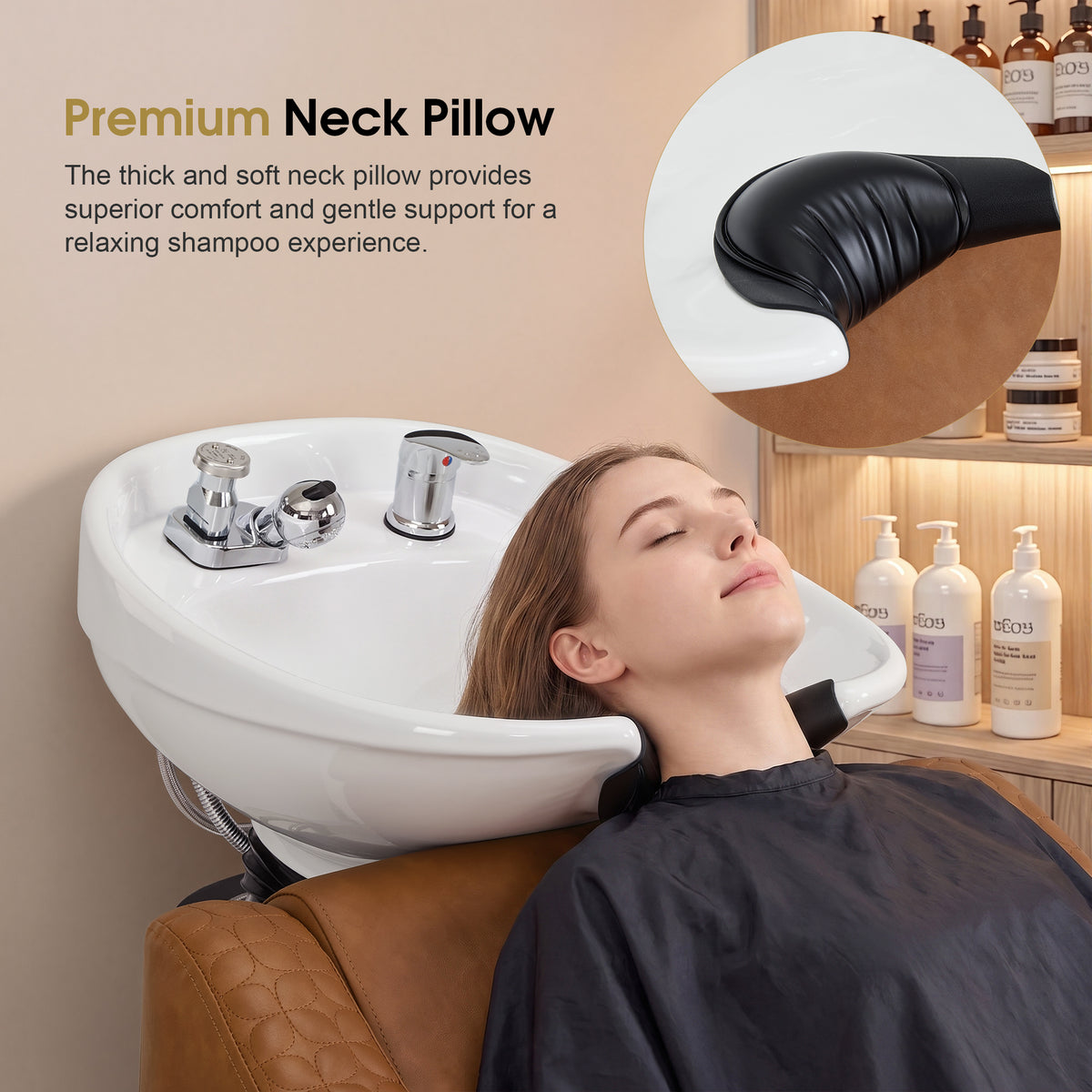 BarberPub Shampoo Chair and Bowl Set, Dual Side Hand Levers, 9043