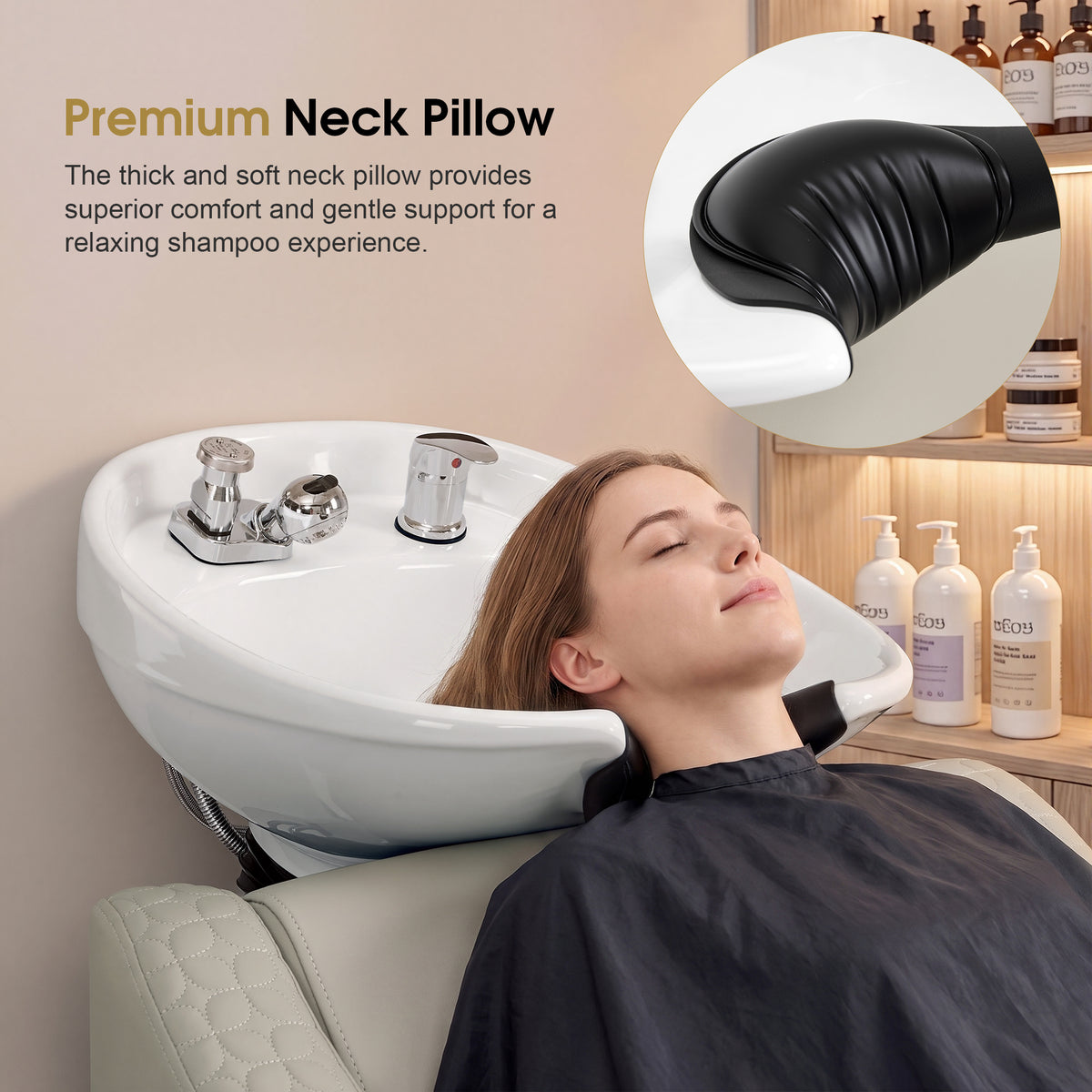 BarberPub Shampoo Chair and Bowl Set, Dual Side Hand Levers, 9043