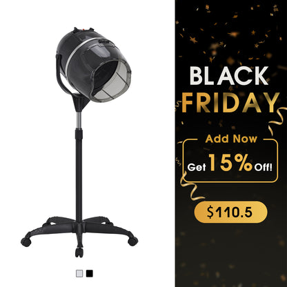 BarberPub 1300W Adjustable Hooded Floor Hair Bonnet Dryer Stand Up Rolling Base VHD08