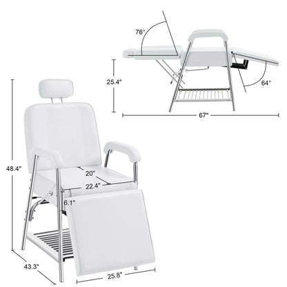 BarberPub Professional Tattoo Chair with Headrest Massage Bed with Storage Shelf 2767