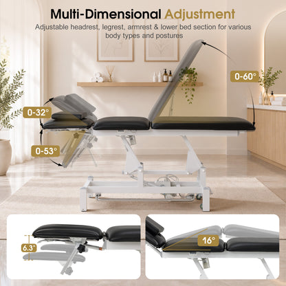 BarberPub Electric Facial Bed Esthetician Table, Height Adjustable Foot Control, 340LBS Load, Multi-angle & Seat Tilt, Removable Headrest, Reversible Use, Wipe-clean PVC/PU, Easy to Move, 2902