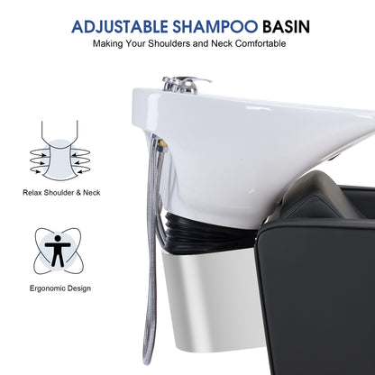 BarberPub Backwash Shampoo Station Chair, Salon Ceramic Hair Wash Bowl 9370