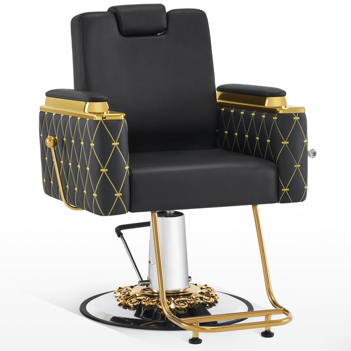 BarberPub Luxurious Barber Chair with Heavy-duty Hydraulic Pump, Adjustable Reclining Salon Chair for Hair Stylist, Gold&Black Hair Styling Chair, Barbershop 8623
