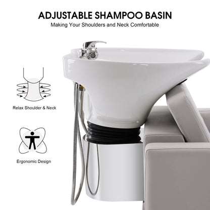 BarberPub Salon Chair 9468 & Backwash Shampoo Chair 9309 Set – Brown Hydraulic Barber Styling Chair with Ceramic Hair Wash Bowl