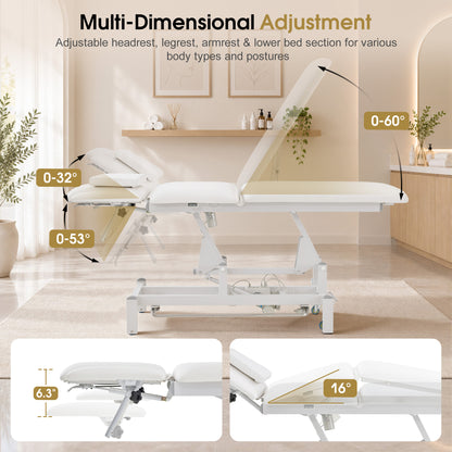 BarberPub Electric Facial Bed Esthetician Table, Height Adjustable Foot Control, 340LBS Load, Multi-angle & Seat Tilt, Removable Headrest, Reversible Use, Wipe-clean PVC/PU, Easy to Move, 2902
