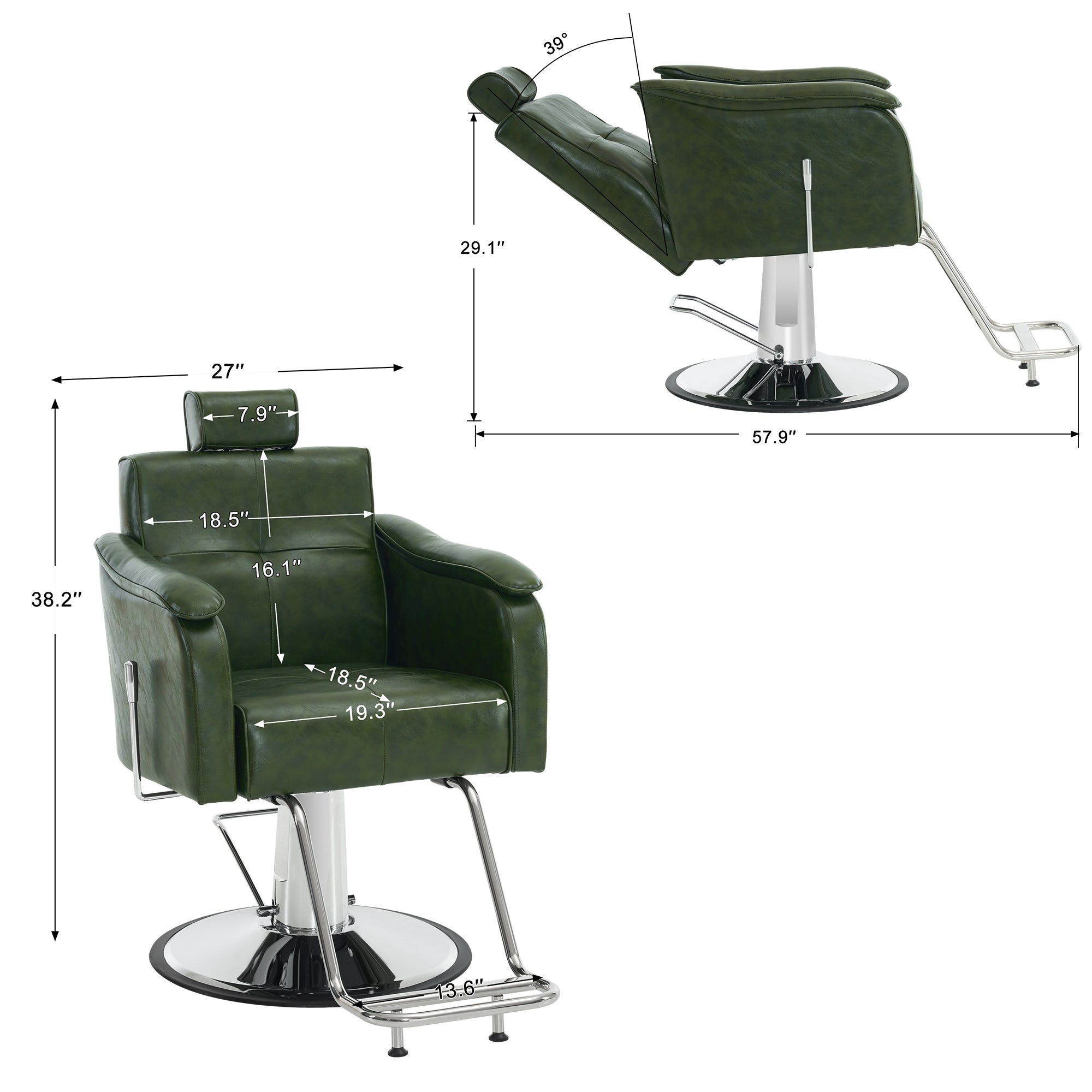 BarberPub Reclining Barber Chair for Hair Stylist, Hydraulic Hair Styling Salon Chair 9182