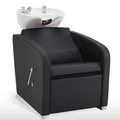 BarberPub Backwash Shampoo Station Chair, Salon Ceramic Hair Wash Bowl 9370