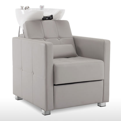 BarberPub Salon Chair 9468 & Backwash Shampoo Chair 9309 Set – Brown Hydraulic Barber Styling Chair with Ceramic Hair Wash Bowl