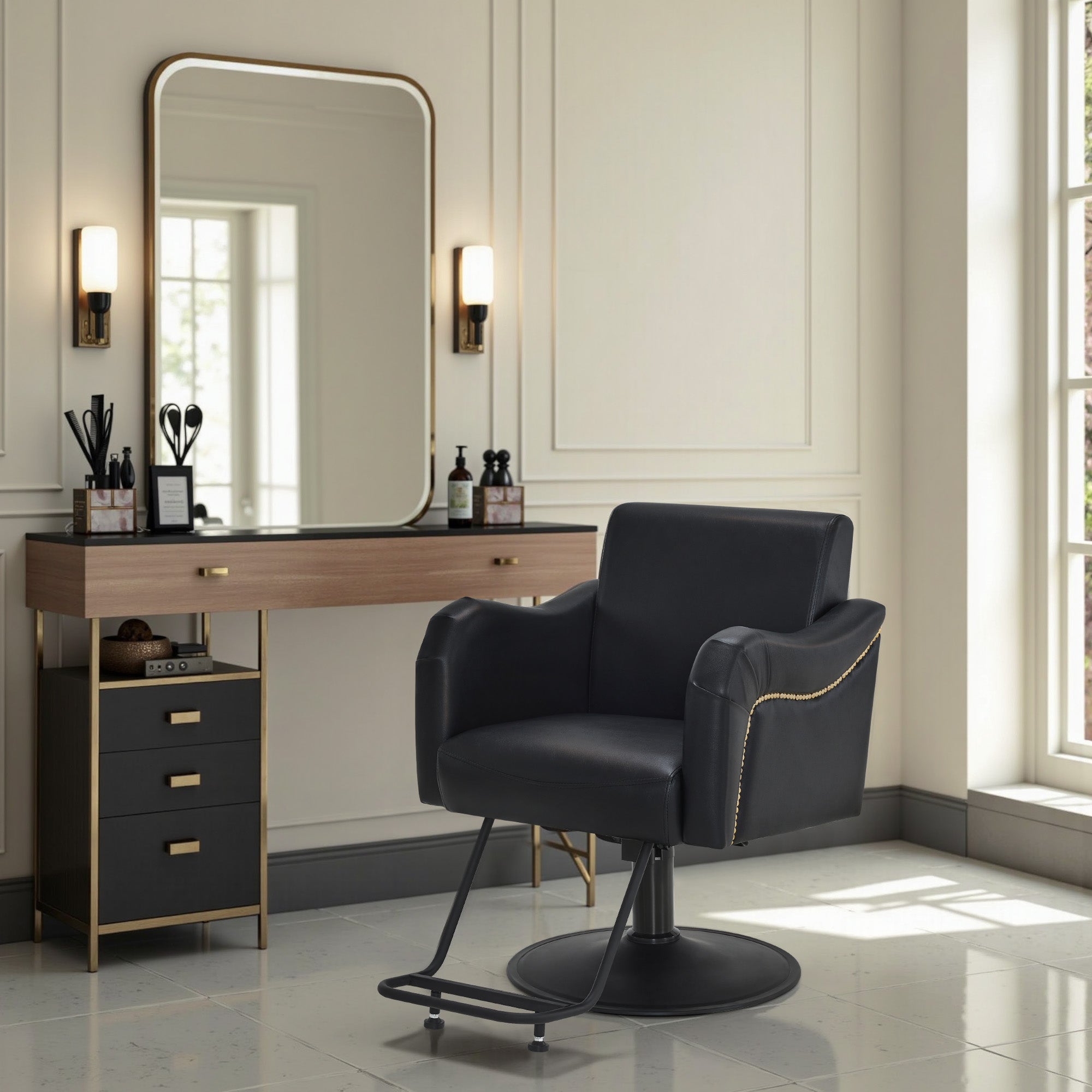 BarberPub Black Salon Chair, Hydraulic Styling Chair for Hair Stylist, Home Salon 9434