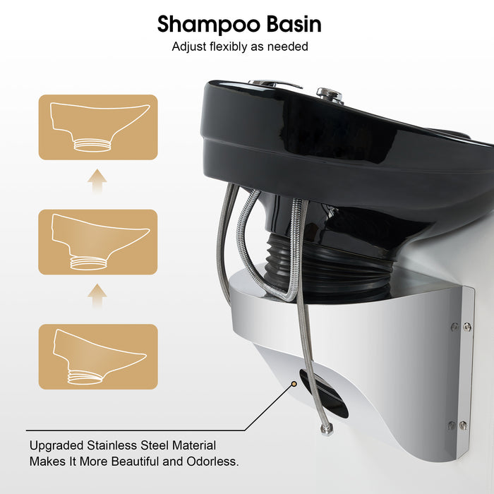 BarberPub Ceramic Bowl Backwash Shampoo Chair, Adjustable Shampoo Sink Chair, Hair Washing Station for Professional Shampoo Barbershop, Beauty Spa Salon 9102