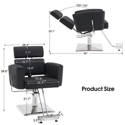 BarberPub Barber Salon Chair for Hair Stylist, Hydraulic Reclining Styling Chair 9410