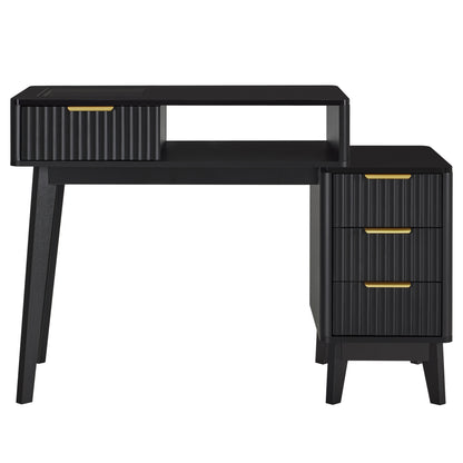 BarberPub Professional Manicure Table, High Gloss Nail Desk with Glass Display & Storage Drawers 2899