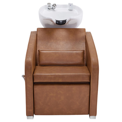 BarberPub Backwash Shampoo Station Chair, Salon Ceramic Hair Wash Bowl 9370