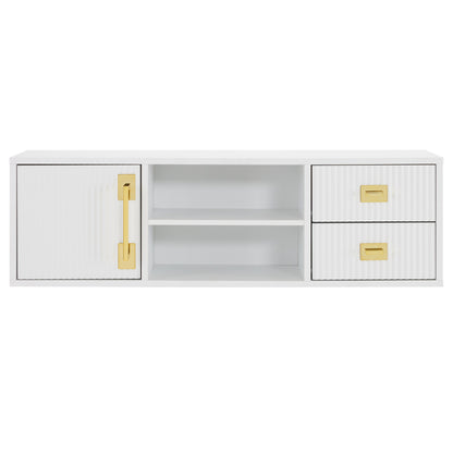Modern Fluted Wall Mounted Barber Station for Storage, Salon Beauty Cabinet with Golden Handle 2504