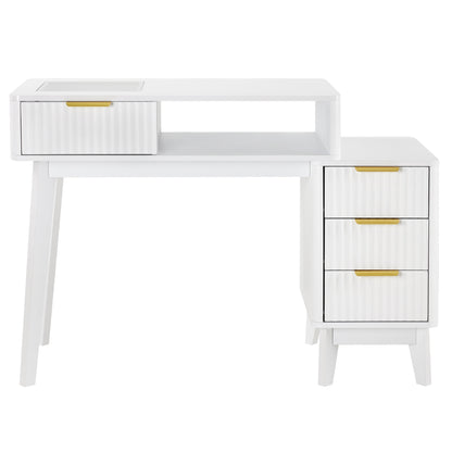 BarberPub Professional Manicure Table, High Gloss Nail Desk with Glass Display & Storage Drawers 2899