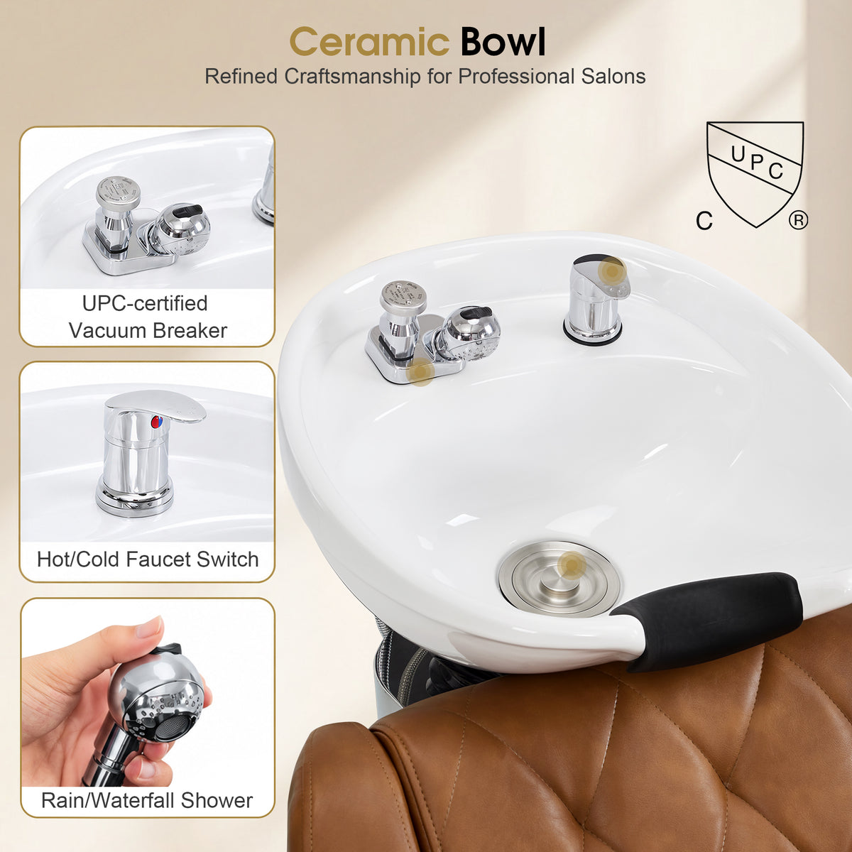 BarberPub Backwash Shampoo Chair and Bowl Set for Salon, 9064