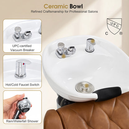 BarberPub Backwash Shampoo Chair and Bowl Set for Salon, 9064