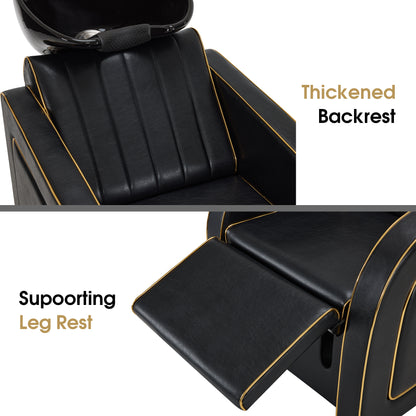 Backwash Shampoo Chair with Adjustable Porcelain Bowl Sink Unit for Spa Salon 9175