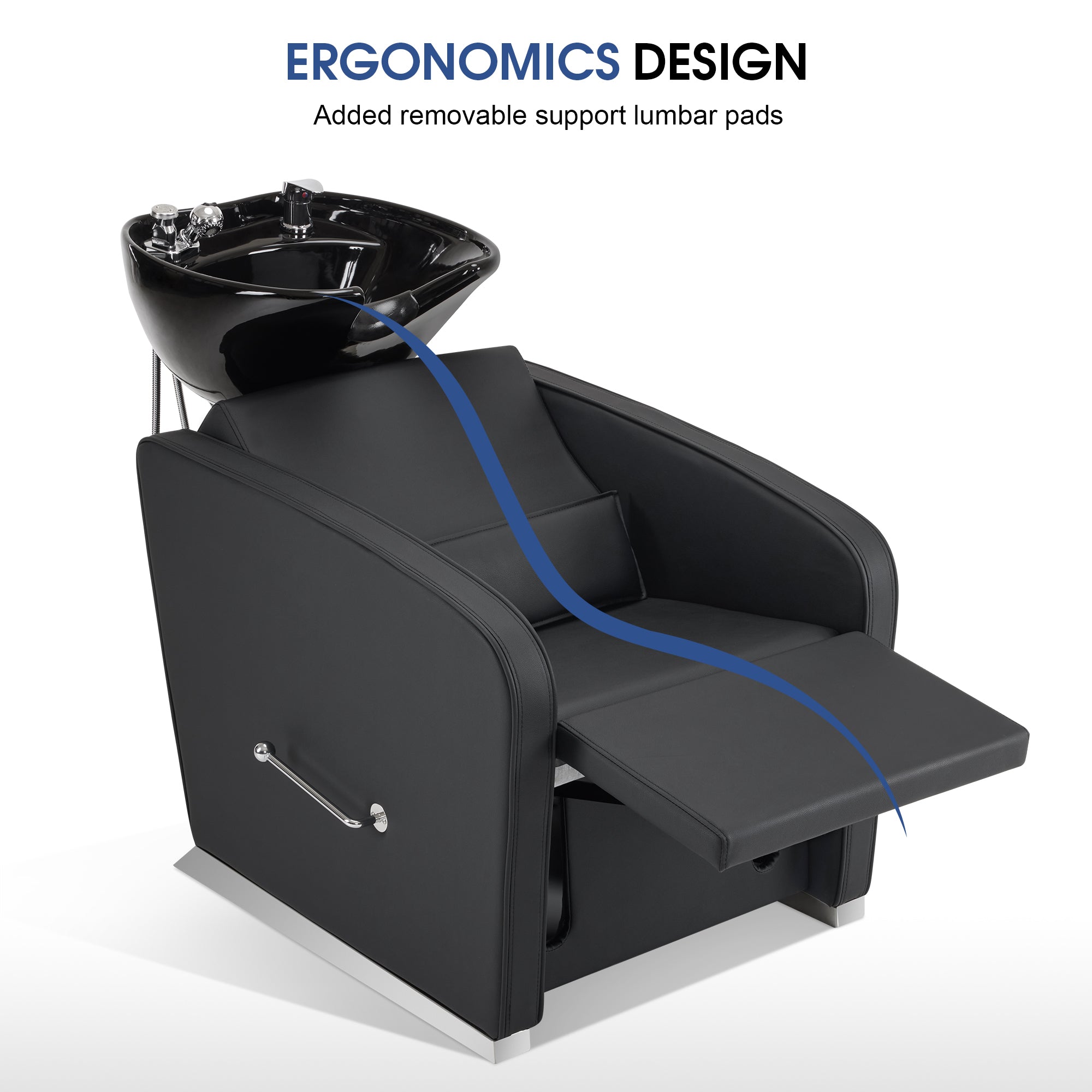 BarberPub Backwash Shampoo Station Chair, Salon Ceramic Hair Wash Bowl 9370