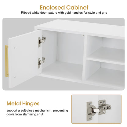 Modern Fluted Wall Mounted Barber Station for Storage, Salon Beauty Cabinet with Golden Handle 2504