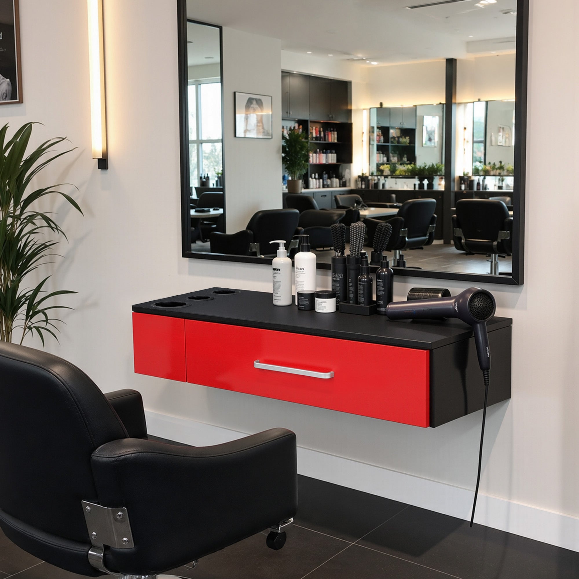 BarberPub Locking Wall Mount Styling Salon Station 3026-2