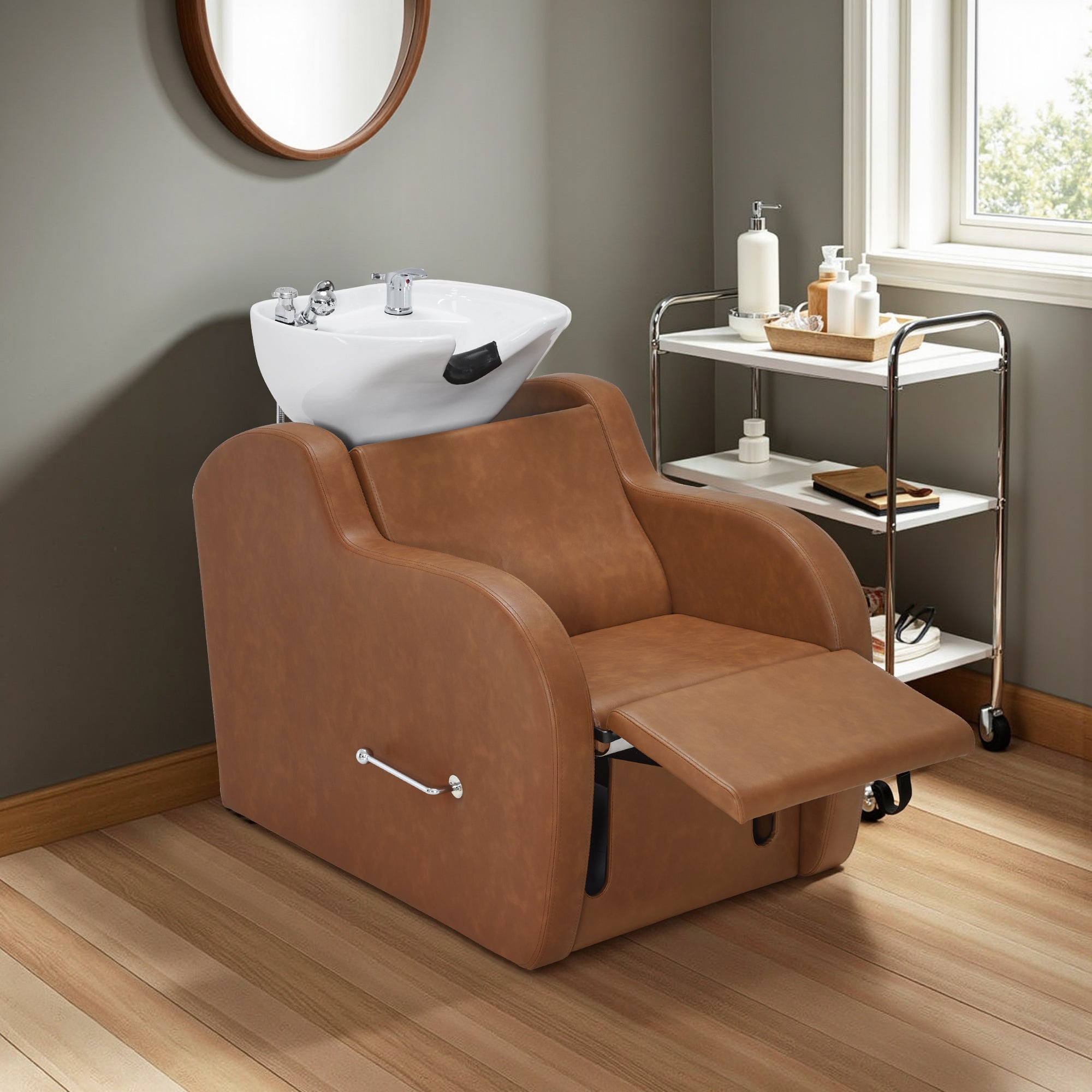 BarberPub Shampoo Bowl and Chair Set, Adjustable Ceramic Bowl and Chair for Salon 9312
