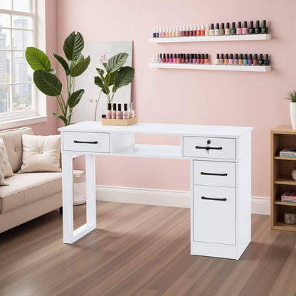 Modern White Manicure Table for Storage, Beauty Nail Art Desk with Lockable Drawer & Cabinet 2844