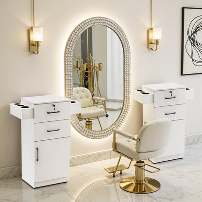 Modern Salon Station with Lockable Drawer & Cabinet, Storage Barber Cabinet for Hair Salon 2021