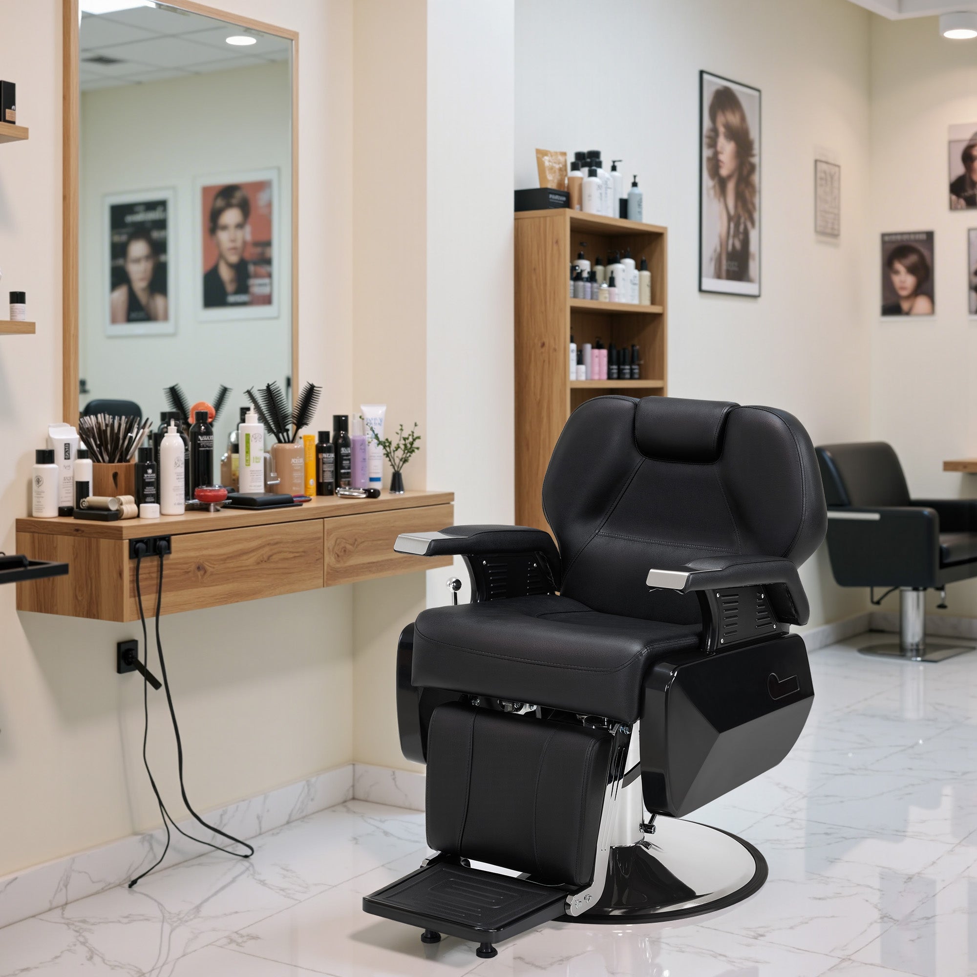 BarberPub Reclining Barber Chair, All Purpose Hydraulic Chair with Headrest 2688