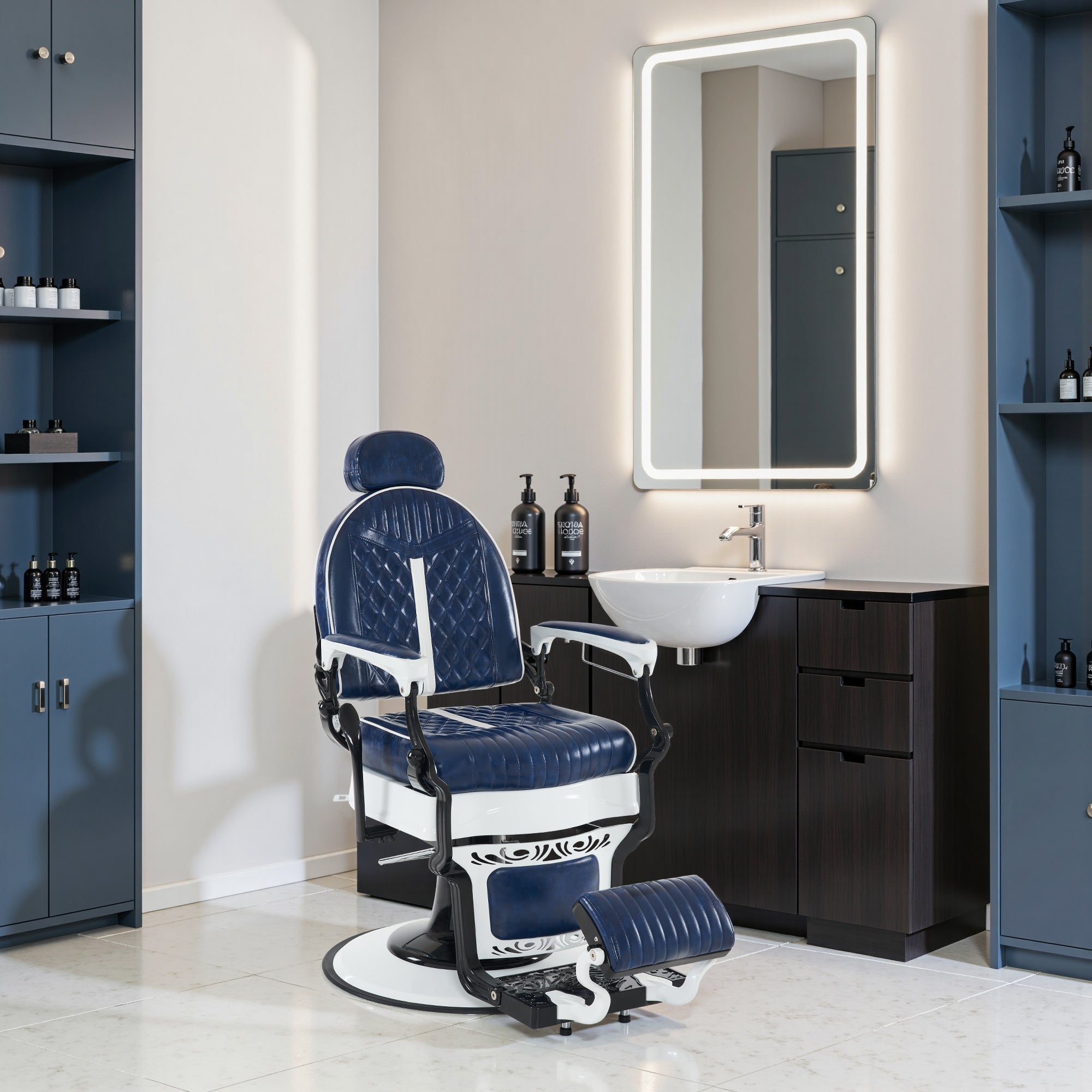 BarberPub Vintage Barber Chair with Headrest, All Purpose Reclining Salon Chair 8730