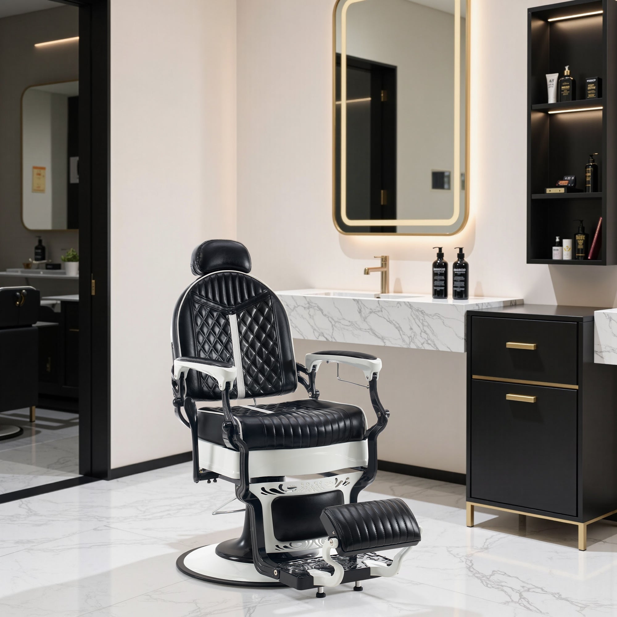 BarberPub Vintage Barber Chair with Headrest, All Purpose Reclining Salon Chair 8730