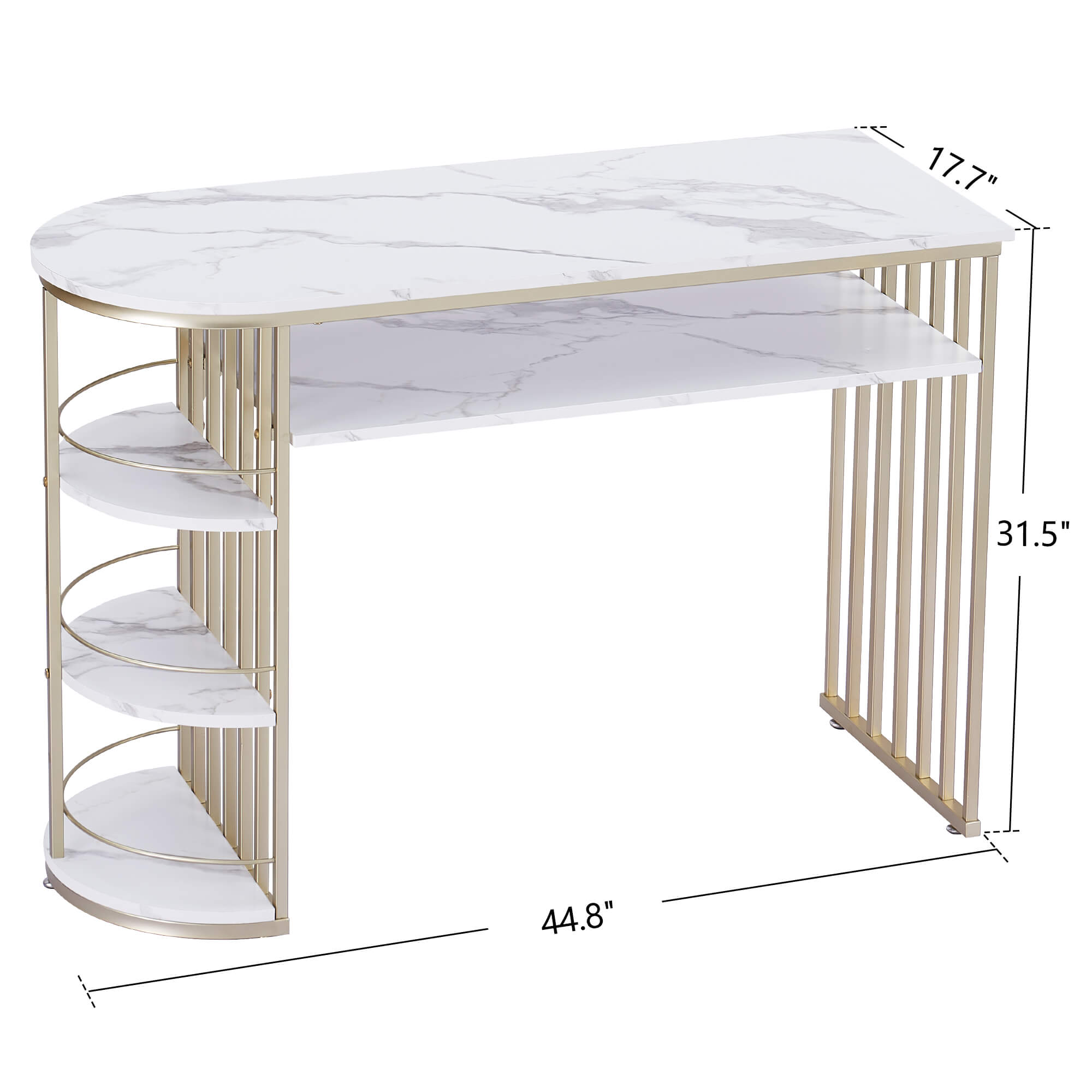 BarberPub Modern Gold Nail Desk with Storage and Faux Marble Veneer - Ideal Manicure Table 2256