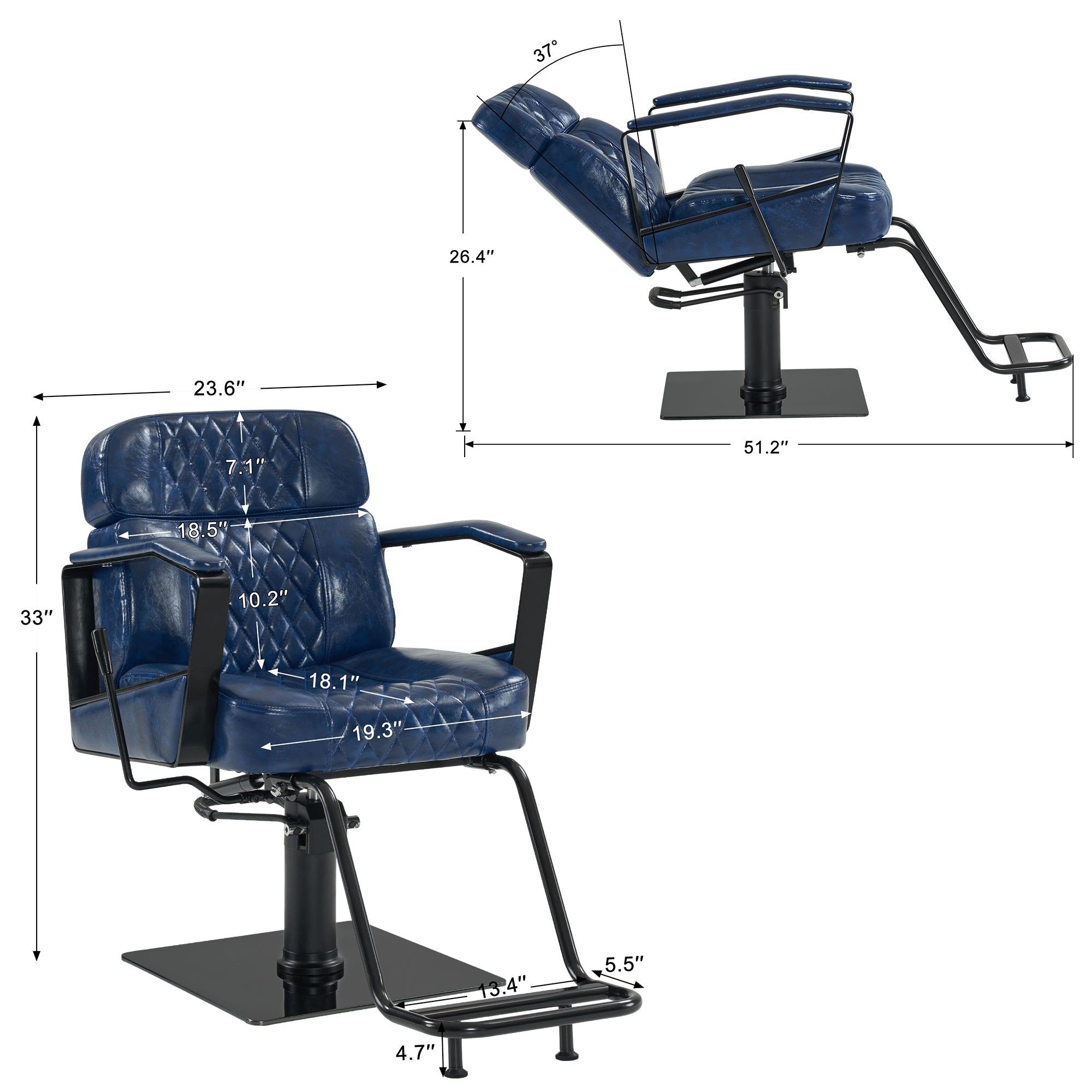 BarberPub Reclining Barber Chair, Blue Hydraulic Hair Stylist Salon Chair 3068