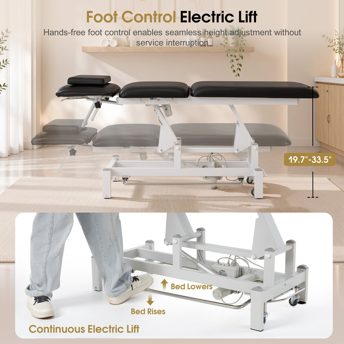 BarberPub Electric Facial Bed Esthetician Table, Height Adjustable Foot Control, 340LBS Load, Multi-angle & Seat Tilt, Removable Headrest, Reversible Use, Wipe-clean PVC/PU, Easy to Move, 2902