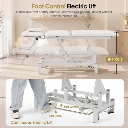 BarberPub Electric Facial Bed Esthetician Table, Height Adjustable Foot Control, 340LBS Load, Multi-angle & Seat Tilt, Removable Headrest, Reversible Use, Wipe-clean PVC/PU, Easy to Move, 2902