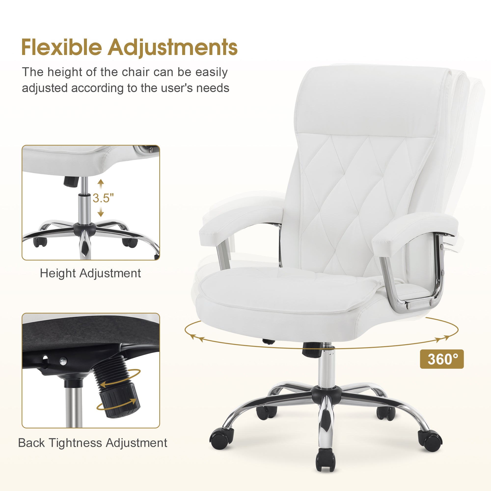 Adjustable Comfy Home Office Chair, Modern Nail Chair with Thick Backrest & Rolling Wheels 3558