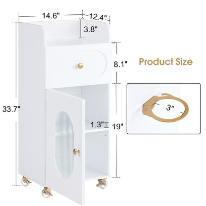 Salon Rolling Trolley Cart with Oval Window, Barber Styling Cart with White Paint Finish 2498