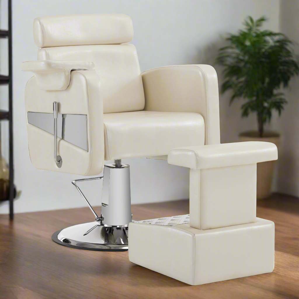 BarberPub Reclining Barber Chair with Ottoman,Swivel Salon Pedicure Chair 9511