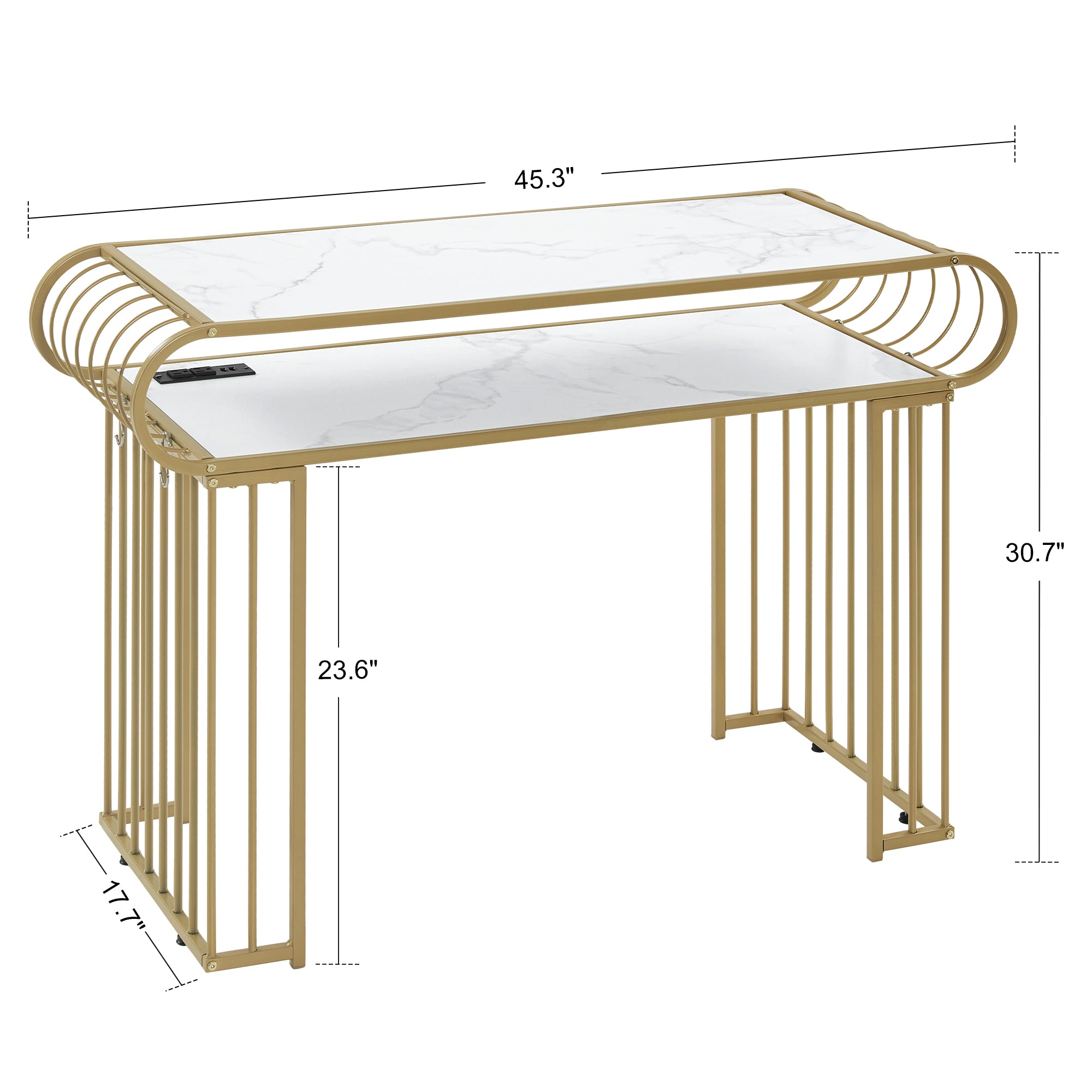 BarberPub Manicure Table with a Build-in Power Strip, 2 Sockets, 2 USB Ports 2430